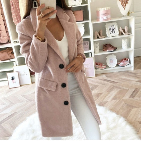 Women Blend Coat 2019 Autumn Winter Turn-Down Collar Long Wool Jacket Coat Casual Plus Size Female Cardigan Outwear Windbreake