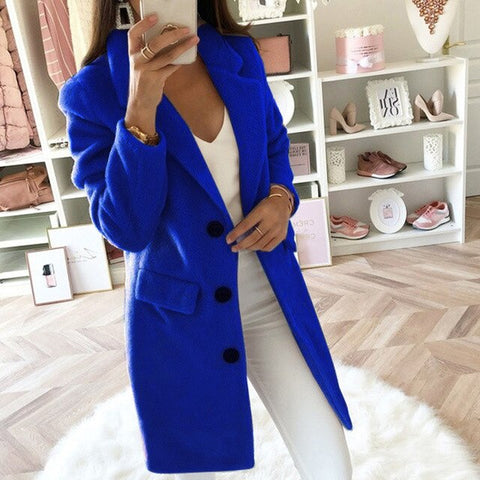 Women Blend Coat 2019 Autumn Winter Turn-Down Collar Long Wool Jacket Coat Casual Plus Size Female Cardigan Outwear Windbreake