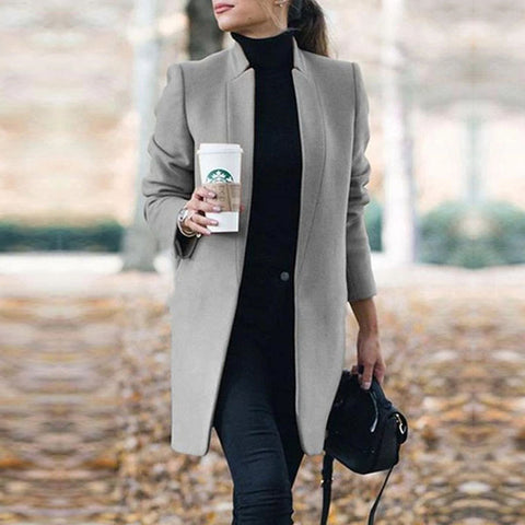 Women Blend Coat 2019 Autumn Winter Turn-Down Collar Long Wool Jacket Coat Casual Plus Size Female Cardigan Outwear Windbreake