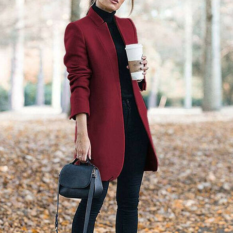 Women Blend Coat 2019 Autumn Winter Turn-Down Collar Long Wool Jacket Coat Casual Plus Size Female Cardigan Outwear Windbreake