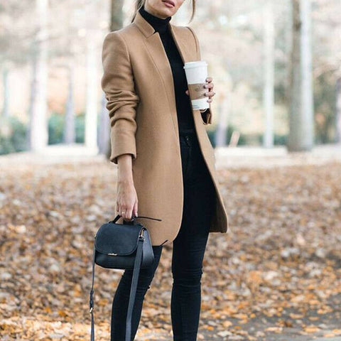 Women Blend Coat 2019 Autumn Winter Turn-Down Collar Long Wool Jacket Coat Casual Plus Size Female Cardigan Outwear Windbreake