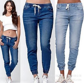 Women's Clothing Jeans Lace-up Washed Closing Foot Lantern Cowboy Pants Women's