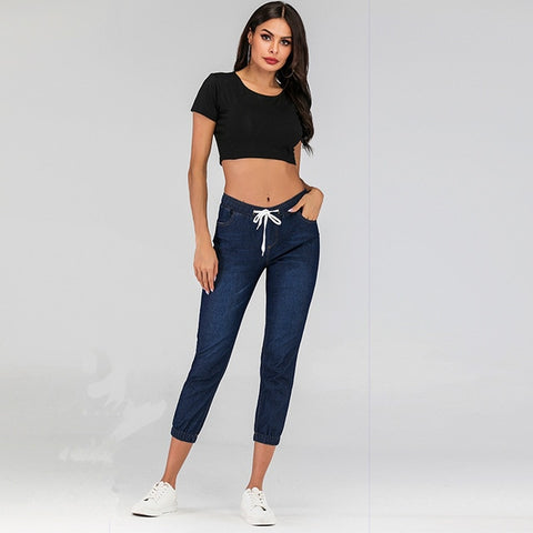 Women's Clothing Jeans Lace-up Washed Closing Foot Lantern Cowboy Pants Women's