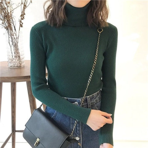 2019 autumn winter Women Knitted Turtleneck Sweater Casual Soft polo-neck Jumper Fashion Slim Femme Elasticity Pullovers