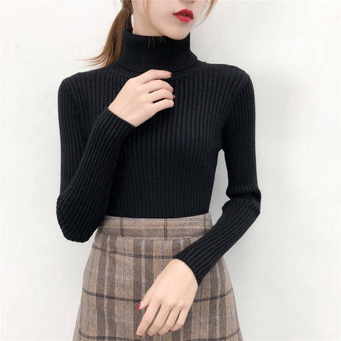 2019 autumn winter Women Knitted Turtleneck Sweater Casual Soft polo-neck Jumper Fashion Slim Femme Elasticity Pullovers