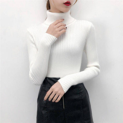 2019 autumn winter Women Knitted Turtleneck Sweater Casual Soft polo-neck Jumper Fashion Slim Femme Elasticity Pullovers