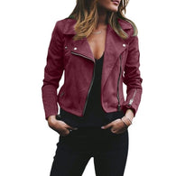 Womens Plus Size Long Sleeve Short Coat Faux Suede Lapel Motorcycle Biker Jacket