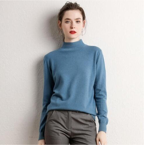 GCAROL Women Half Turtleneck Sweater 30% Wool Thick Warm Jumper Autumn Winter Short Knitted Pullover Stretch Plus Size 2XL