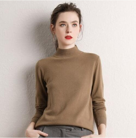 GCAROL Women Half Turtleneck Sweater 30% Wool Thick Warm Jumper Autumn Winter Short Knitted Pullover Stretch Plus Size 2XL