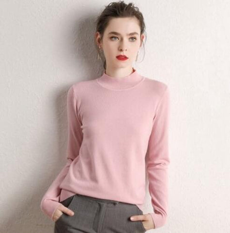 GCAROL Women Half Turtleneck Sweater 30% Wool Thick Warm Jumper Autumn Winter Short Knitted Pullover Stretch Plus Size 2XL