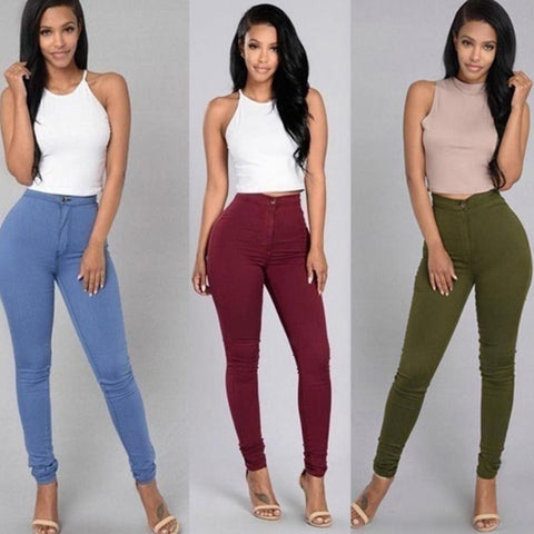 Womens Skinny Slim Fit Denim Jeans Casual Solid Color Pants Trouser KNG88