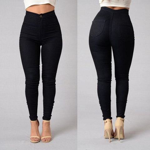 Womens Skinny Slim Fit Denim Jeans Casual Solid Color Pants Trouser KNG88