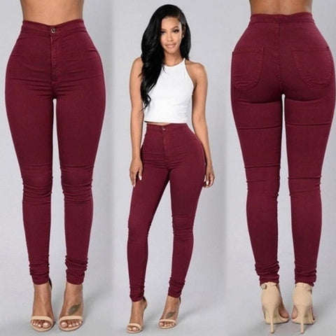 Womens Skinny Slim Fit Denim Jeans Casual Solid Color Pants Trouser KNG88