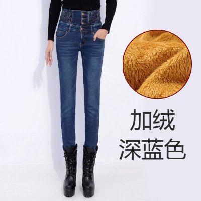 Womens Winter Jeans High Waist Skinny Pants Fleece Lined Elastic Waist Jeggings Casual Plus Size Jeans For Women Warm Jeans -85