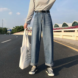 NORMOV 2019 Autumn Winter Women Jeans High Waist Harajuku Korean Pockets Wide Leg Jeans Loose Vintage Gothic Straight Jeans