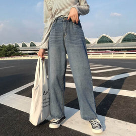 NORMOV 2019 Autumn Winter Women Jeans High Waist Harajuku Korean Pockets Wide Leg Jeans Loose Vintage Gothic Straight Jeans