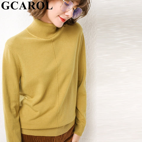 GCAROL New Women Turtleneck Sweater 30% Wool Candy Warm Elegant Jumper Stretch Cashmere OL Base Knit Pullover Plus Size 2XL