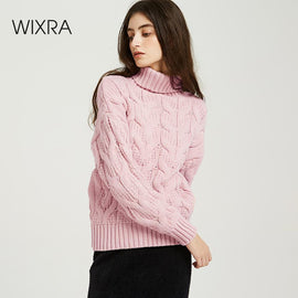 Wixra Sweaters 2019 Autumn Winter Solid Thick Turtleneck Casual Ladies Knitted Sweater Pullovers Women's Jumpers