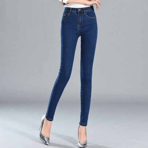 Street fashion High Waist Elastic Pants Slim waist Pencil Pants Large Size Jeans Women plus size skinny jeans Casual Trousers