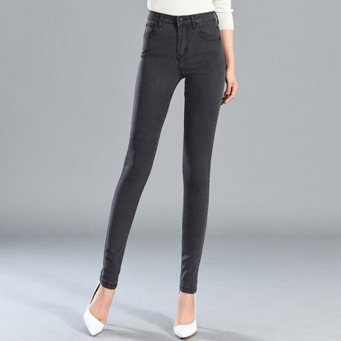 Street fashion High Waist Elastic Pants Slim waist Pencil Pants Large Size Jeans Women plus size skinny jeans Casual Trousers