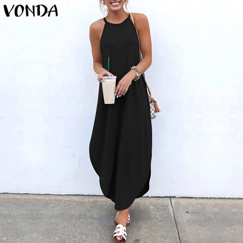 VONDA Women Dress 2019 Summer Sexy Strap Sleeveless Irregular Party Maxi Long Dresses Female Casual Loose Plus Size Vestidos