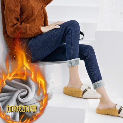 Winter Jeans Plus velvet high waist jeans women's warm tight pants Female 2019 New Denim Streetwear Thick Winter Pencil pants