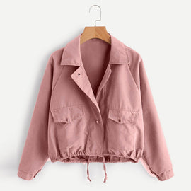 Outerwear & Coats Jackets Autumn Fashion Short Pink Button Coat Pocket Jacket Cardigan Coats and Jackets Women