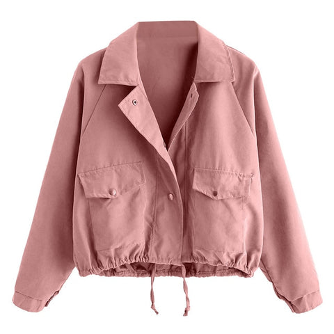 Outerwear & Coats Jackets Autumn Fashion Short Pink Button Coat Pocket Jacket Cardigan Coats and Jackets Women