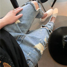 Ankle-length Jeans  Pencil Pants Casual Jeans's 2019 Women Ripped Denim Jeans Womens Plus Size Fashions Loose Destroyed Jeans's