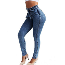 High Waist Jeans Women Pencil Jean 2019 Slim Elastic Fringed Drawstring Skinny Pants Casual Jeans Plus Size High Waist Jeans's