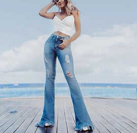 Flared Jeans For Women Tassels Vintage Destroyed Jeans Woman Plus Size 2019 Sexy Skinny Flare Pants Women Ripped Denim Jeans's