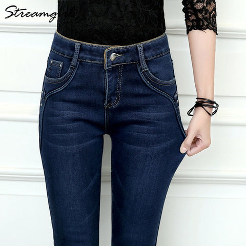 Streamgirl Winter Warm Jeans Women Thicken Fleece Denim Pants Thick Strech Skinny Jeans Woman Plus Size Pants For Ladies Winter