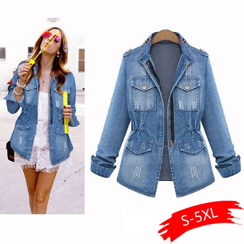 High Quality Denim Jackets Women Autumn Fashion Long Sleeve Jeans Coat Casual Denim Outwear Tops Plus Size 5XL