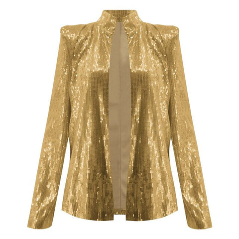 Sequins Jackets Glitter Night Club Long Sleeve Women Coat Fashion Gold Sliver Slim Autumn Shining Jackets Outerwear Female