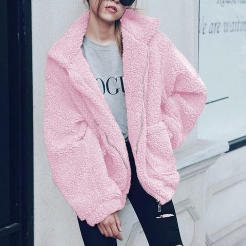 Women Coat Thick Warm Pocket Fleece Jacket Coat Zip Up Outwear Overcoat Winter Soft Fur Jackets Female Plush Coat Elegant 2019