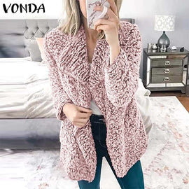 VODNA Women Jackets Warm Faux Fur Coat 2019 Autumn Winter  Long Sleeve Outwear Casual Streetwear Femme Solid Cardigan Plus Size