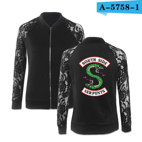 2019 new style Riverdale print Zipper lace Jackets Women Long Sleeve Casual Streetwear Lady Fashion Southside Riverdale Serpents