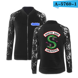 2019 new style Riverdale print Zipper lace Jackets Women Long Sleeve Casual Streetwear Lady Fashion Southside Riverdale Serpents