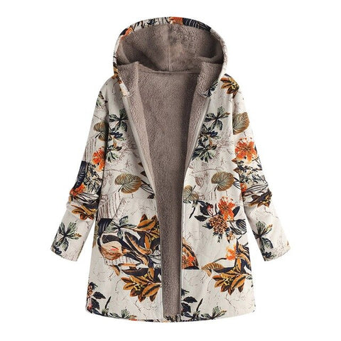 Winter Jacket for Women Plush Coat Plus Size Womens Warm Outwear Floral Print Hooded Pockets Oversize Coats куртка женская