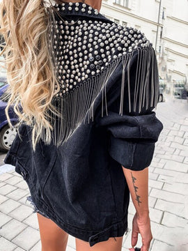 Punk Tassel Rivet Print Women Jacket Black Spring Fall 2019 Gothic Hip Hop Female Long Sleeve Outwear Overcoat Top Short Jackets