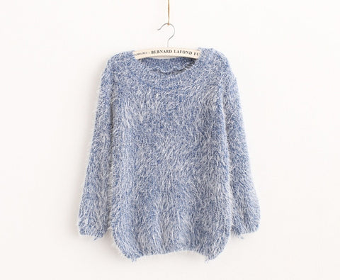 2016 Women Candy Colors Sweaters Fashion Autumn Winter Warm Mohair O-Neck Pullover Long Sleeve Casual Loose Sweater Knitted Tops