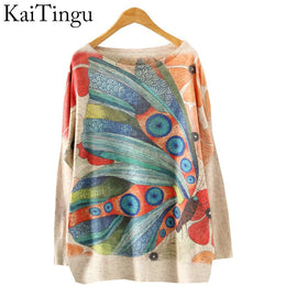 2017 New Autumn Winter Fashion Women Long Batwing Sleeve Knitted Print Warm Sweater Loose Blouse Jumper Pullover Knitwear Tops