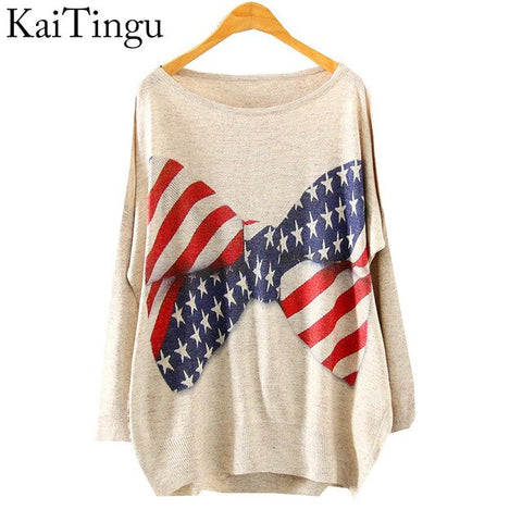 2017 New Autumn Winter Fashion Women Long Batwing Sleeve Knitted Print Warm Sweater Loose Blouse Jumper Pullover Knitwear Tops