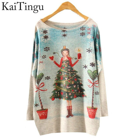 2017 New Autumn Winter Fashion Women Long Batwing Sleeve Knitted Print Warm Sweater Loose Blouse Jumper Pullover Knitwear Tops