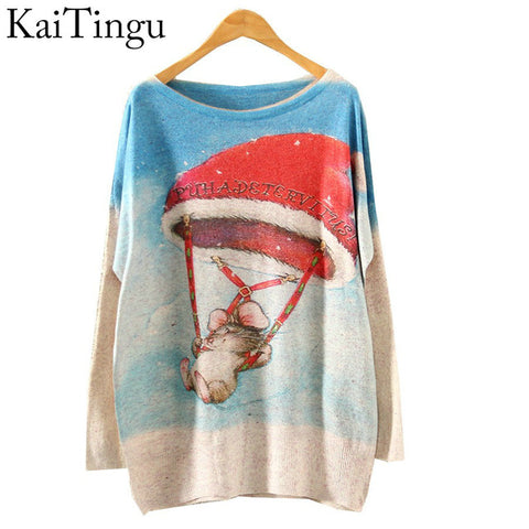 2017 New Autumn Winter Fashion Women Long Batwing Sleeve Knitted Print Warm Sweater Loose Blouse Jumper Pullover Knitwear Tops