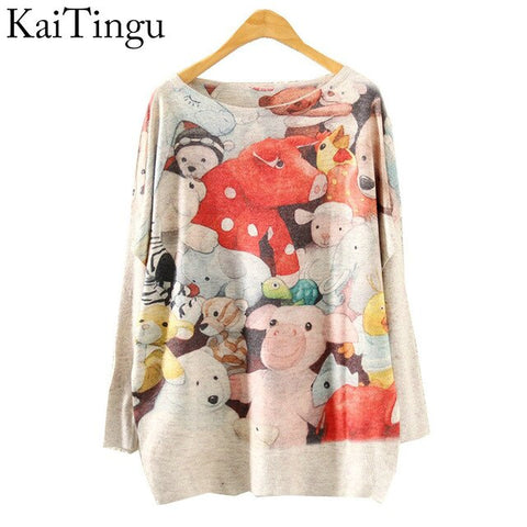 2017 New Autumn Winter Fashion Women Long Batwing Sleeve Knitted Print Warm Sweater Loose Blouse Jumper Pullover Knitwear Tops