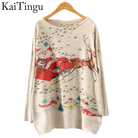 2017 New Autumn Winter Fashion Women Long Batwing Sleeve Knitted Print Warm Sweater Loose Blouse Jumper Pullover Knitwear Tops