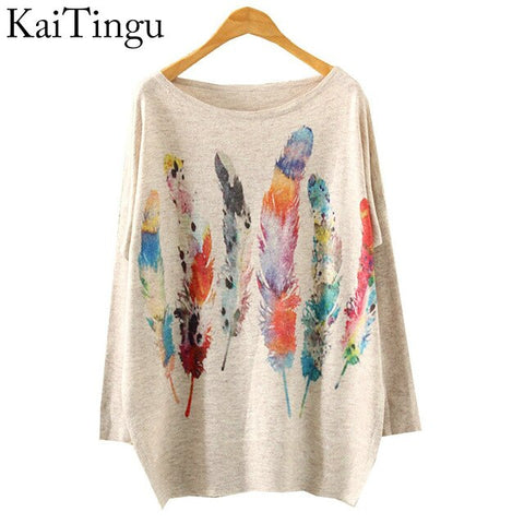 2017 New Autumn Winter Fashion Women Long Batwing Sleeve Knitted Print Warm Sweater Loose Blouse Jumper Pullover Knitwear Tops