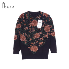 ASLTW Female Pullovers Autumn Fashion Print Long Sleeve O Neck Plus Size Print Flower Knitting Pullover Sweater For Women