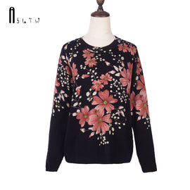 ASLTW Female Pullovers Autumn Fashion Print Long Sleeve O Neck Plus Size Print Flower Knitting Pullover Sweater For Women